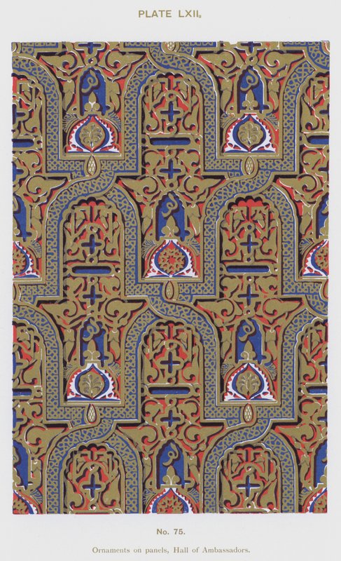 Ornament på paneler, Hall of Ambassadors (färg litho) av Spanish School
