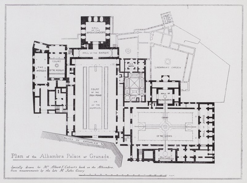 Plan över Alhambra-palatset i Granada (litho) av Spanish School