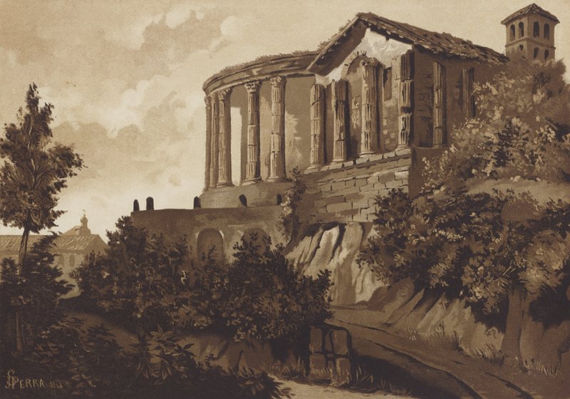 Romerska tempel Tiburtine Sibyl och Vesta, Tivoli, Italien av Spanish School