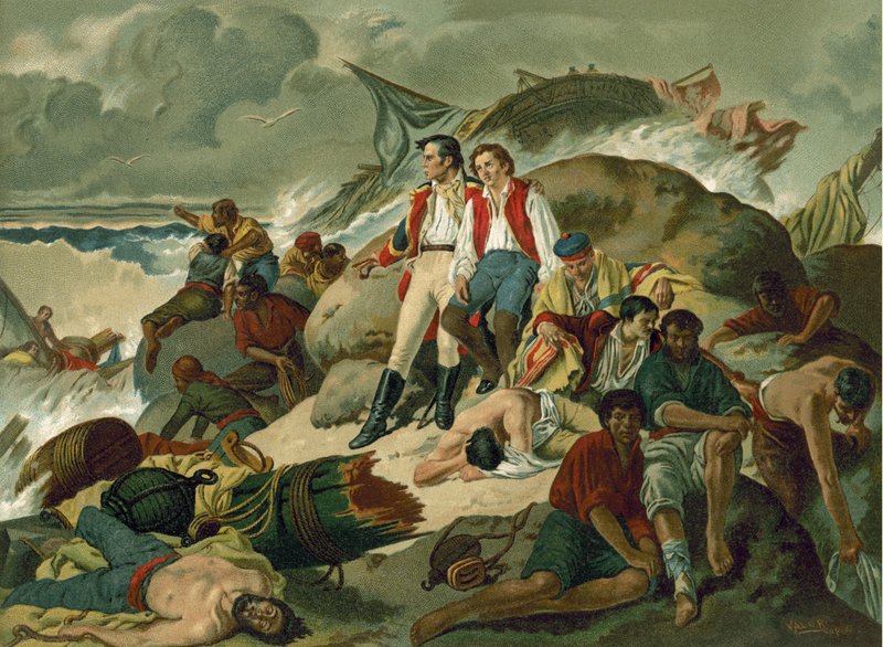 Skeppsbrutna överlevande från slaget vid Trafalgar, 1805 av Spanish School