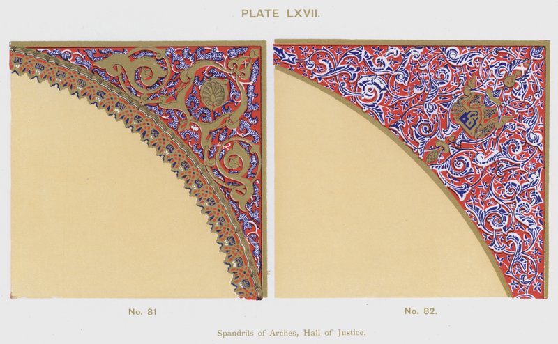 Spandrils of Arches, Hall of Justice (färg litho) av Spanish School
