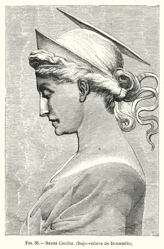 St Cecilia, basrelief av Donatello (litho) av Spanish School