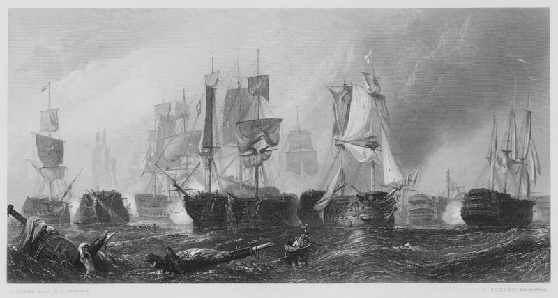 Slaget vid Trafalgar, från bilden i Vernon Gallery av Stanfield