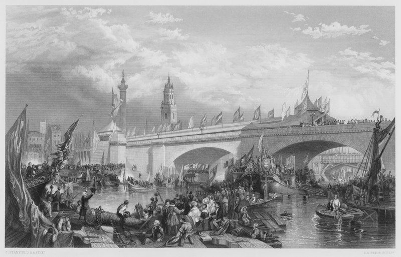 Öppnandet av New London Bridge, från bilden i Royal Collection av Stanfield