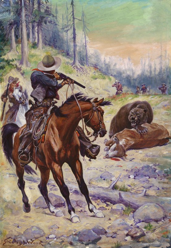 Att skjuta en björn (olja) av Stanley L. Wood