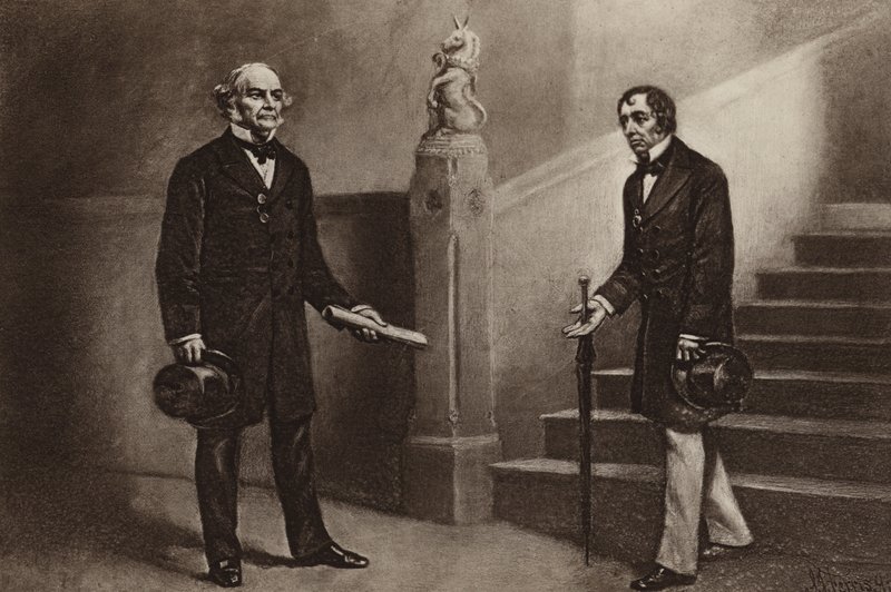 Gladstone och Disraeli, Beaconsfield (fotogravyr) av Stephen James (after) Ferris