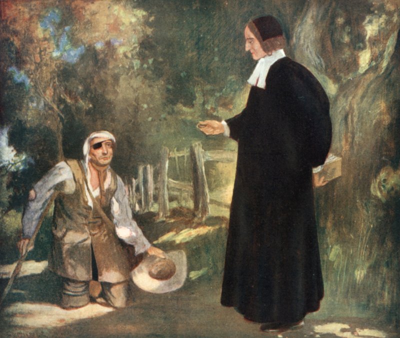 Biskop Ken och en tiggare (litho i färg) av Stephen Reid