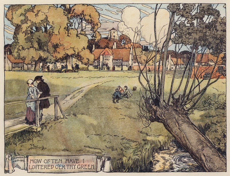 Illustration till The Deserted Village av Oliver Goldsmith (färglitografi) av Stephen Reid