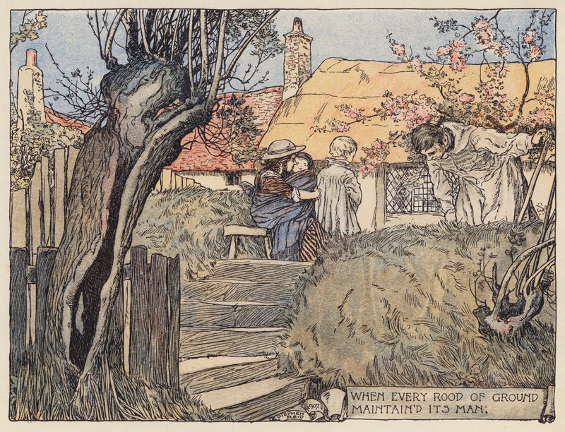 Illustration till The Deserted Village av Oliver Goldsmith (färglitografi) av Stephen Reid