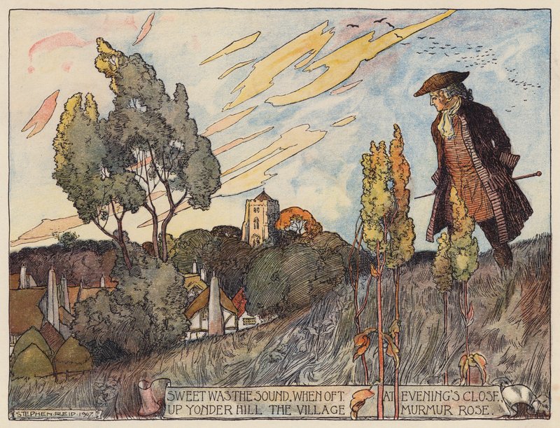 Illustration till The Deserted Village av Oliver Goldsmith (färglitografi) av Stephen Reid