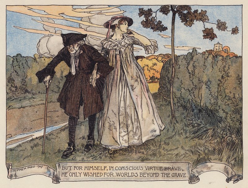 Illustration till The Deserted Village av Oliver Goldsmith (färglitografi) av Stephen Reid