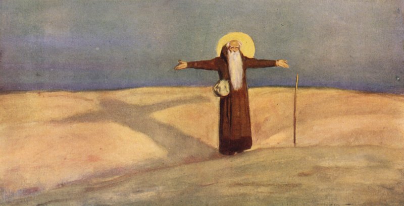 Sankt Antonius i öknen (färg litho) av Stephen Reid