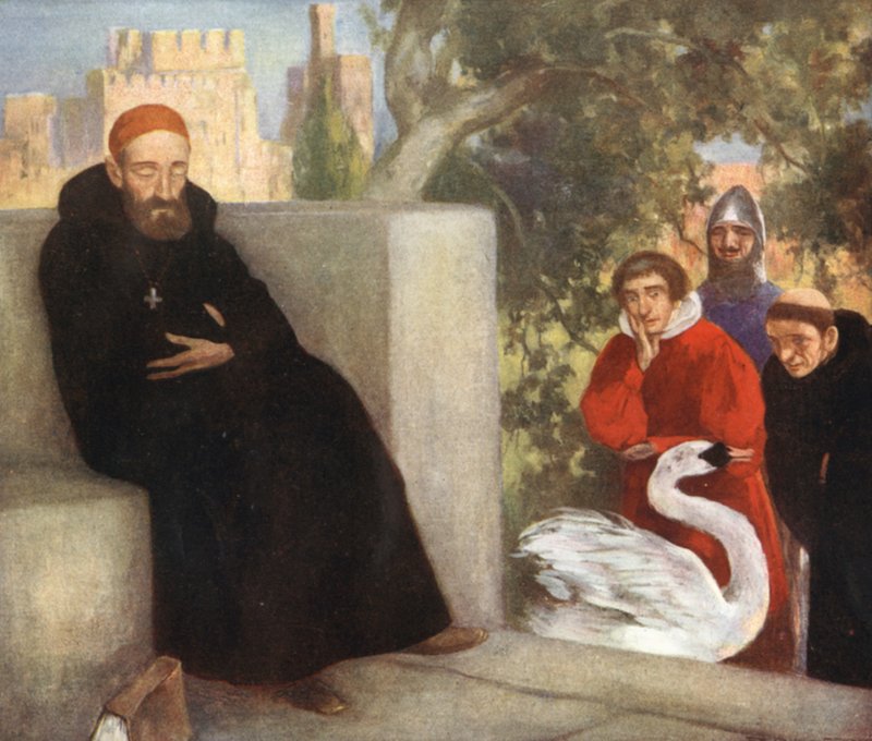 Saint Hugh of Lincoln and the Swan (färg litho) av Stephen Reid