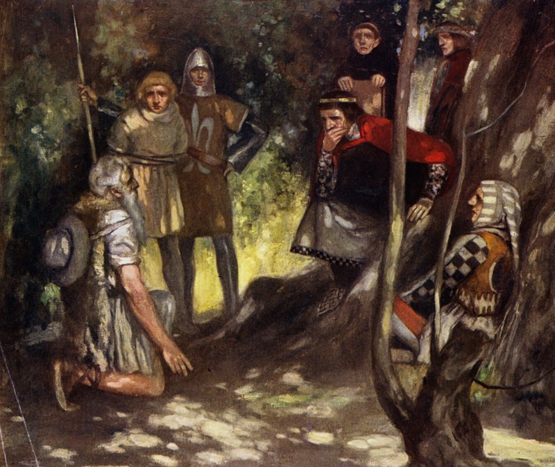 Saint Louis av Frankrike i skogen i Vincennes (färg litho) av Stephen Reid