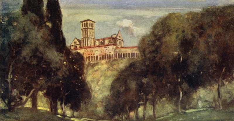 Sankt Franciskus kloster och basilikan, Assisi (färg litho) av Stephen Reid