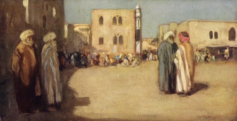 The Market Place, Betlehem (färg litho) av Stephen Reid