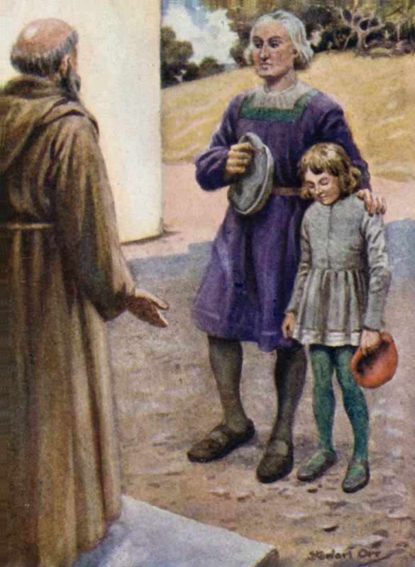 Columbus och hans son Diego vid klostrets port av Stewart Orr