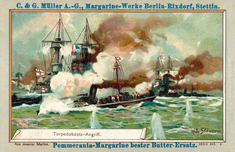 Attack av torpedbåt (chromolitho) av Stoewer Willy