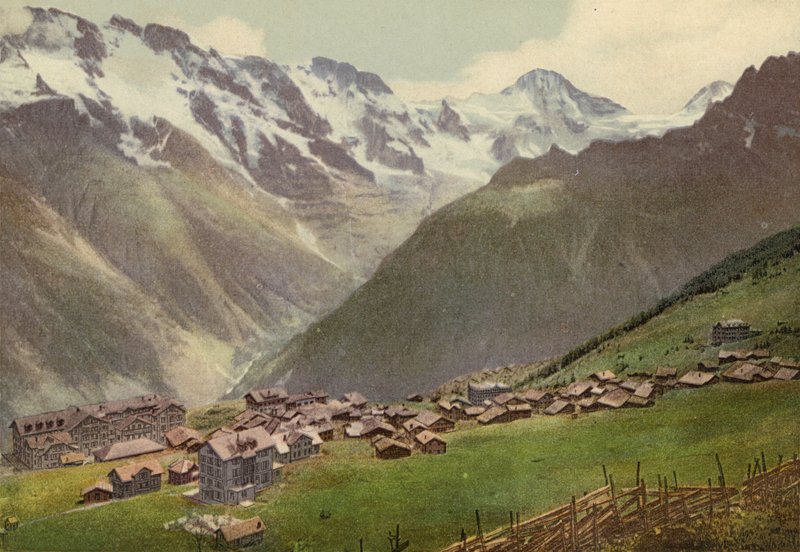 Bernese Oberland: Murren, total vy (färgad bild) av Swiss Photographer