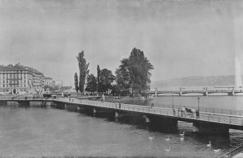 Genève, Pont des Bergues och Ile J-J Rousseau (s/v foto) av Swiss Photographer