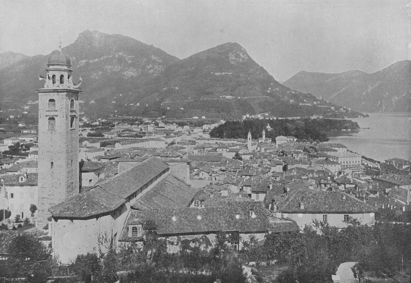 Lugano, General View och Monte Bre (s/v foto) av Swiss Photographer