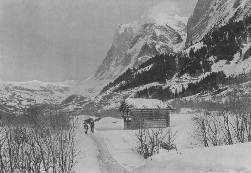 Vinterlandskap i Grindelwald och Wetterhorn (s/v foto) av Swiss Photographer
