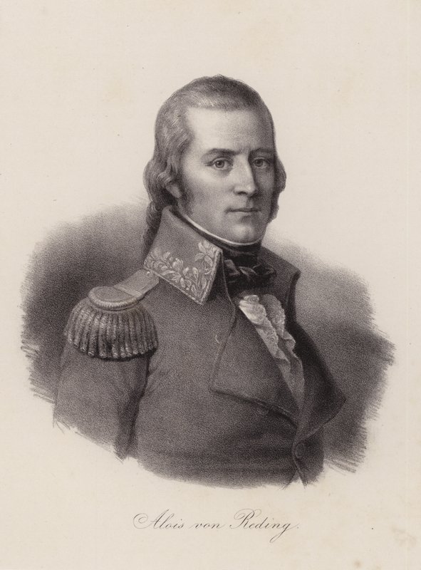 Alois von Reding, schweizisk militärofficer, revolutionär och politiker (gravyr) av Swiss School