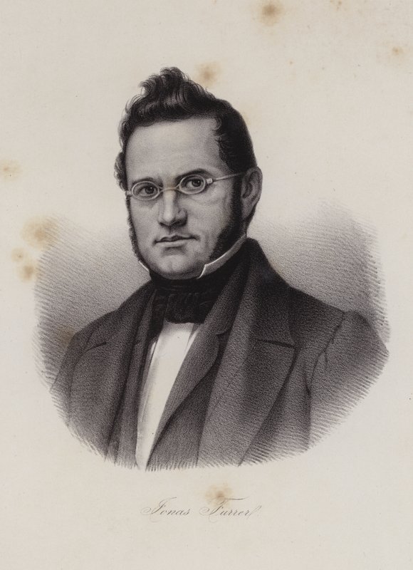 Dr Jonas Furrer, schweizisk politiker (gravyr) av Swiss School