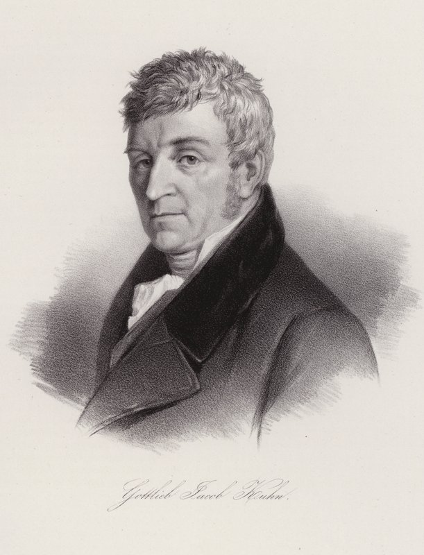 Gottlieb Jakob Kuhn, schweizisk folklorist och poet (gravyr) av Swiss School