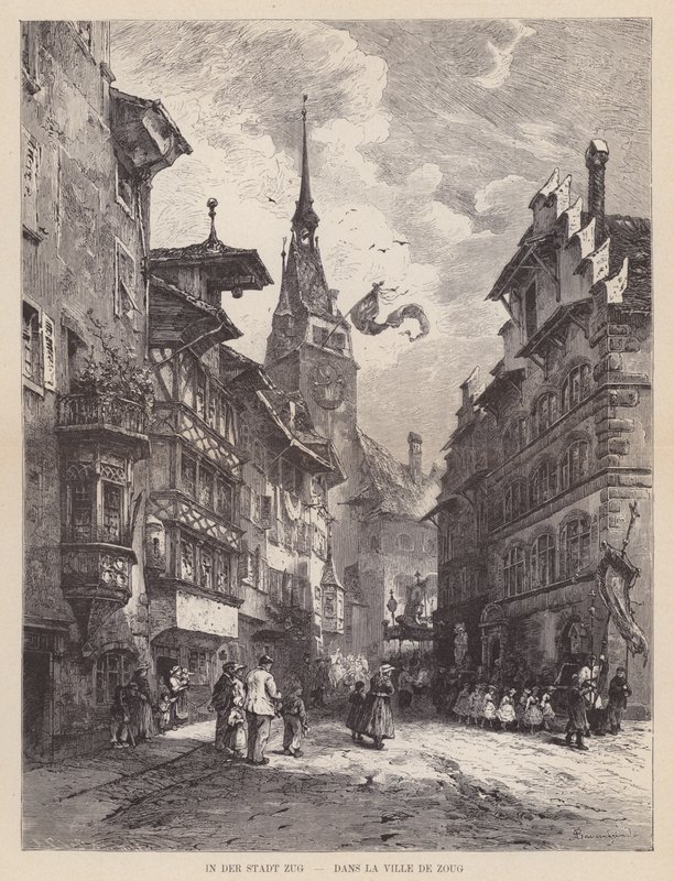 I staden Zug, Dans la Ville de Zoug (gravyr) av Swiss School