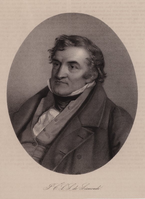 Jean Charles Leonard de Sismondi, schweizisk historiker och politisk ekonom (gravyr) av Swiss School
