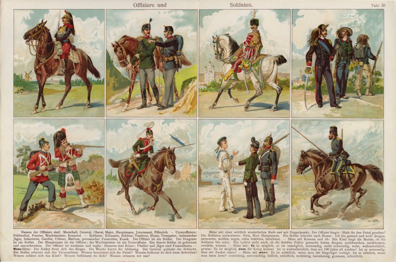 Officerare och soldater från europeiska arméer (chromolitho) av Swiss School