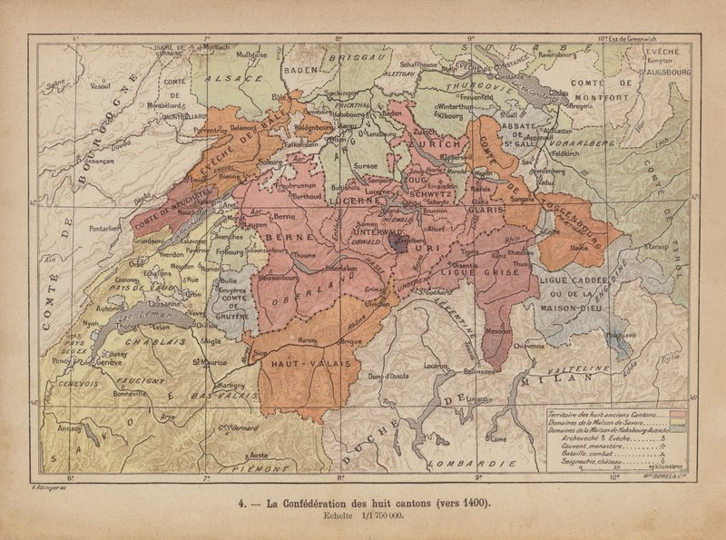 Gamla schweiziska edsförbundet, ca 1400 (kolorerad gravyr) av Swiss School