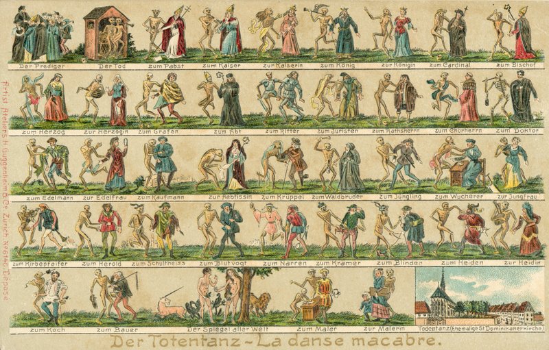 Dödsdansen (färg litho) av Swiss School
