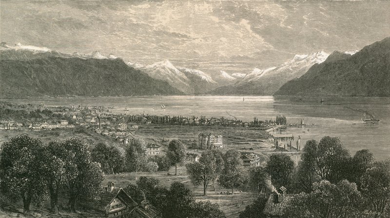 Vevey och den övre delen av Genèvesjön, med utsikt mot Rhonedalen av Swiss School