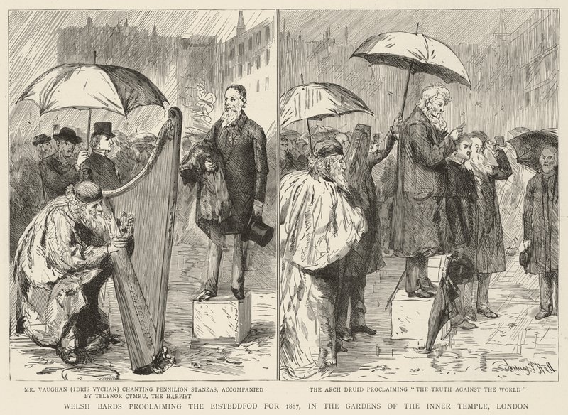 Welsh Bards proklamerar Eisteddfod för 1887, i Gardens of the Inner Temple, London av Sydney Prior Hall