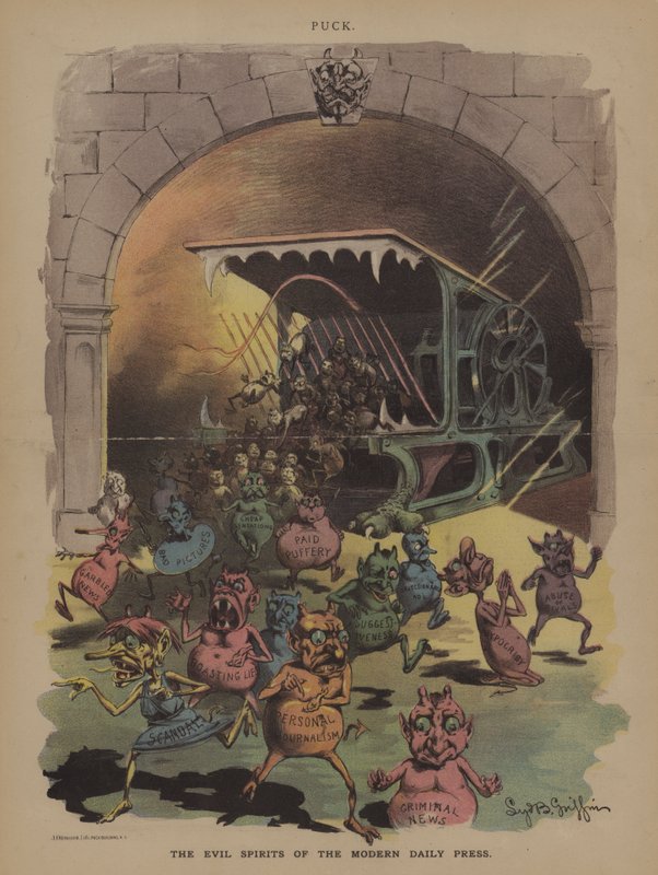 The Evil Spirits of the Modern Daily Press (färg litho) av Sydney B. Griffin