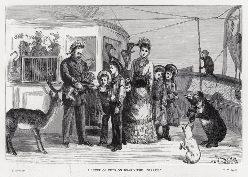 Kung Edward VII med fångade vilda djur ombord på truppskeppet Serapis på sitt besök i Indien av Sydney Prior (after) Hall