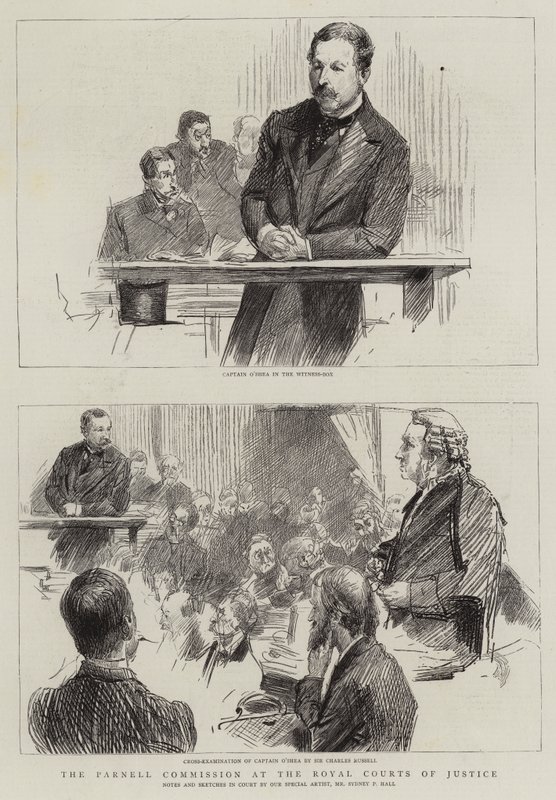 Parnellkommissionen vid Royal Courts of Justice (gravyr) av Sydney Prior (after) Hall