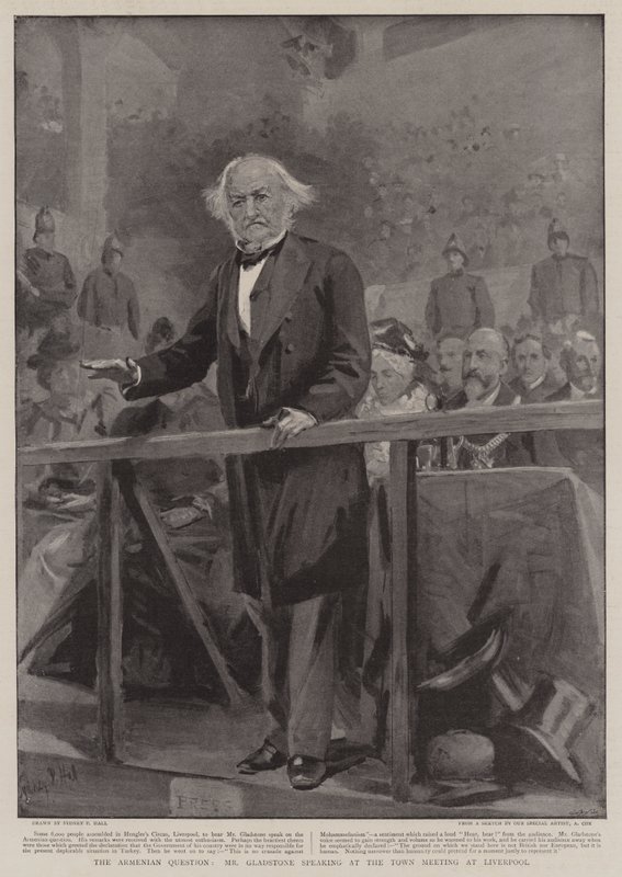 Ar Aremenian Question, Mr Gladstone talar vid stadsmötet i Liverpool av Sydney Prior Hall