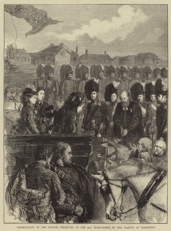 Invigning av de fanor som Hennes Majestät överlämnade till 79th Highlanders i Parkhurst av Sydney Prior Hall