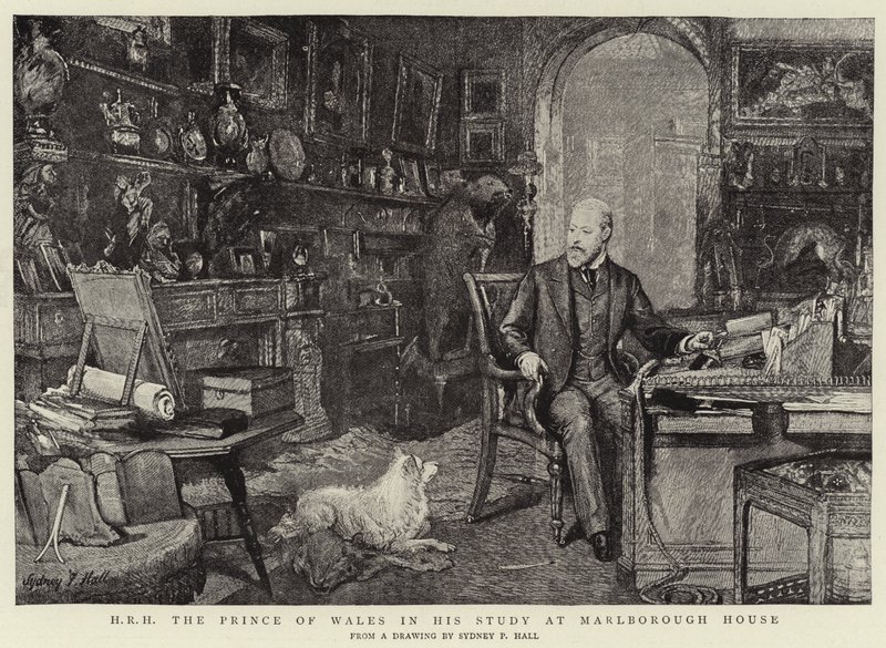 H R H Prinsen av Wales i hans studie på Marlborough House av Sydney Prior Hall