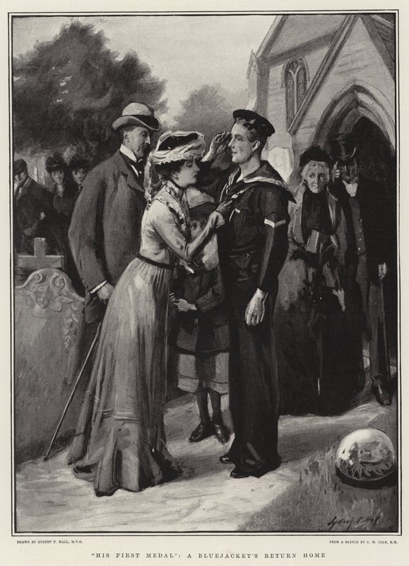Hans första medalj, en Bluejackets hemkomst av Sydney Prior Hall