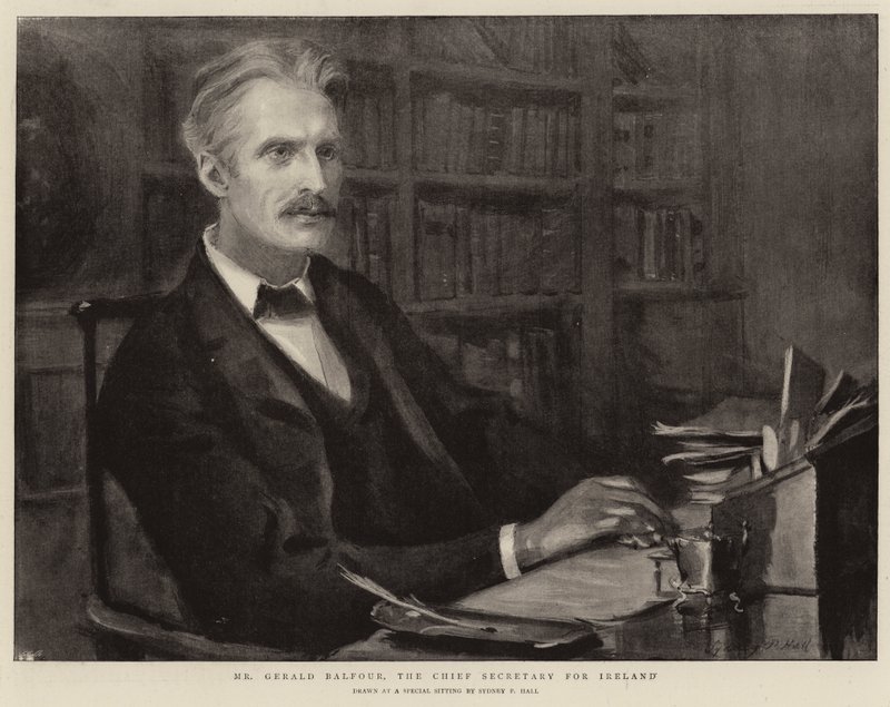 Herr Gerald Balfour, chefssekreterare för Irland av Sydney Prior Hall