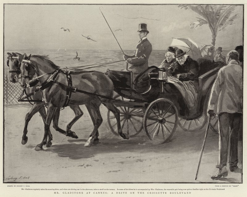 Mr Gladstone i Cannes, en biltur på Croisette Boulevard av Sydney Prior Hall