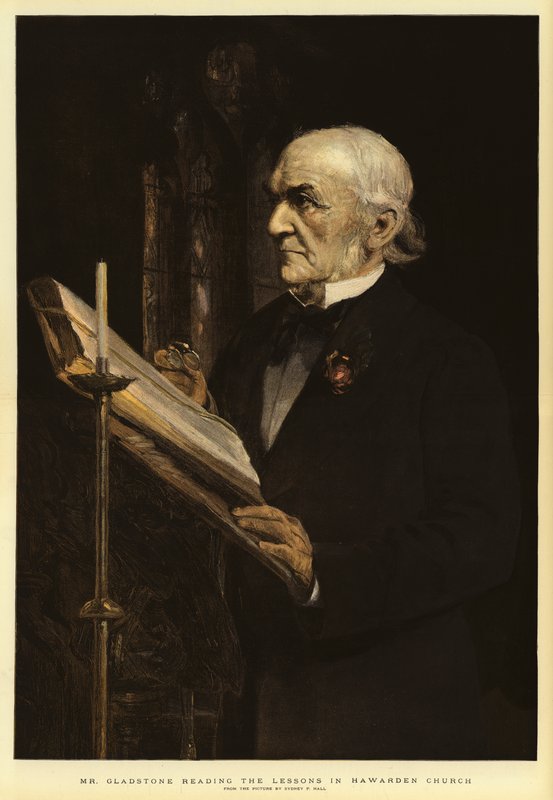 Mr Gladstone läser lektionerna i Hawarden Church av Sydney Prior Hall