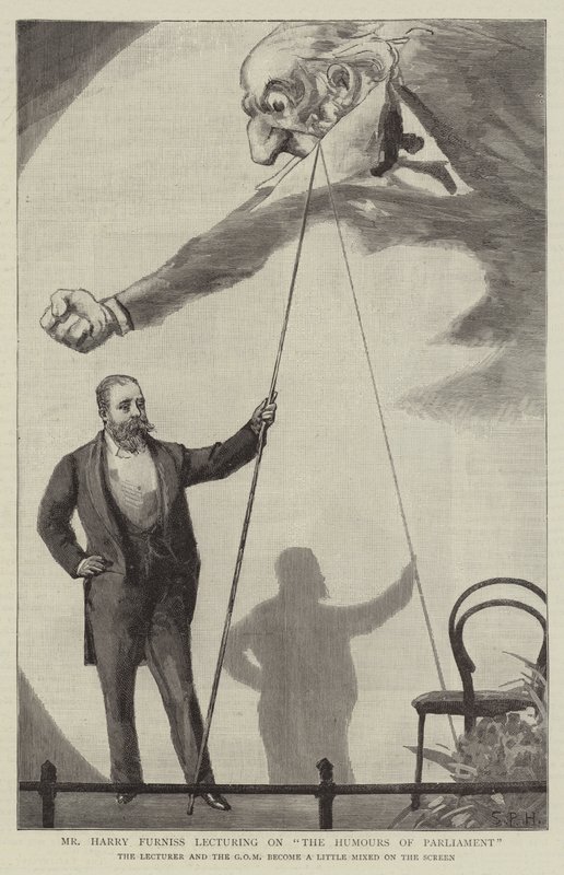 Mr Harry Furniss föreläser om The Humors of Parliament av Sydney Prior Hall