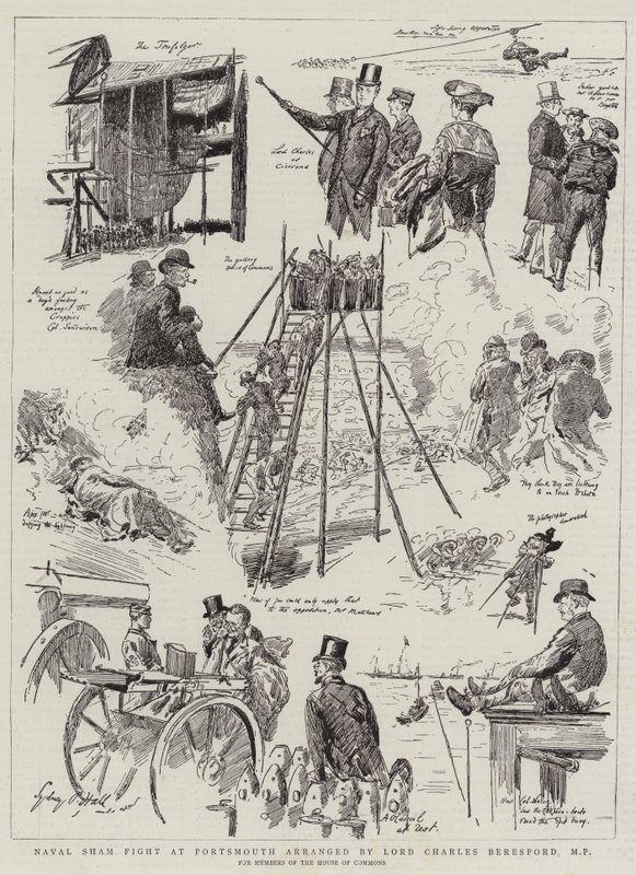 Naval Sham Fight i Portsmouth arrangerad av Lord Charles Beresford, MP av Sydney Prior Hall