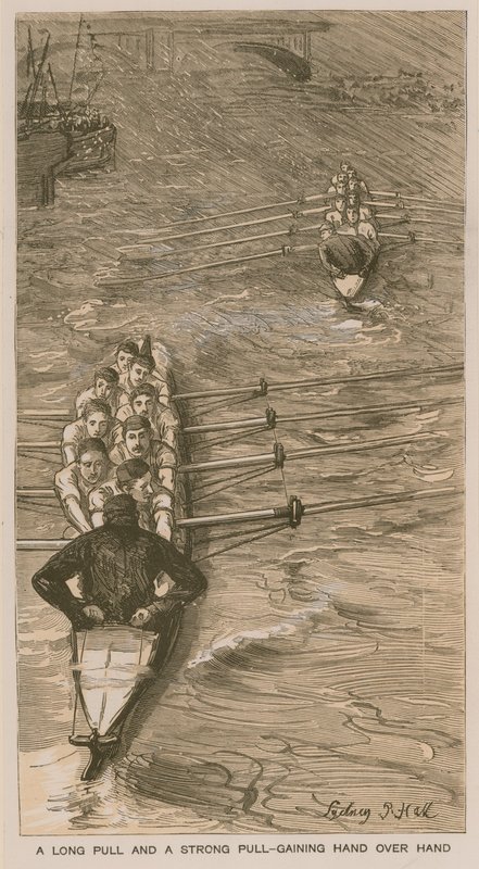 Reminiscenser av en Oxford och Cambridge Boat Race: En lång dragning och en stark dragning - får hand över hand av Sydney Prior Hall