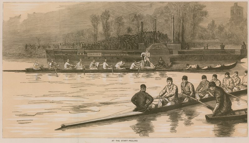 Reminiscenser av en Oxford och Cambridge Boat Race: At the Start-Peeling av Sydney Prior Hall